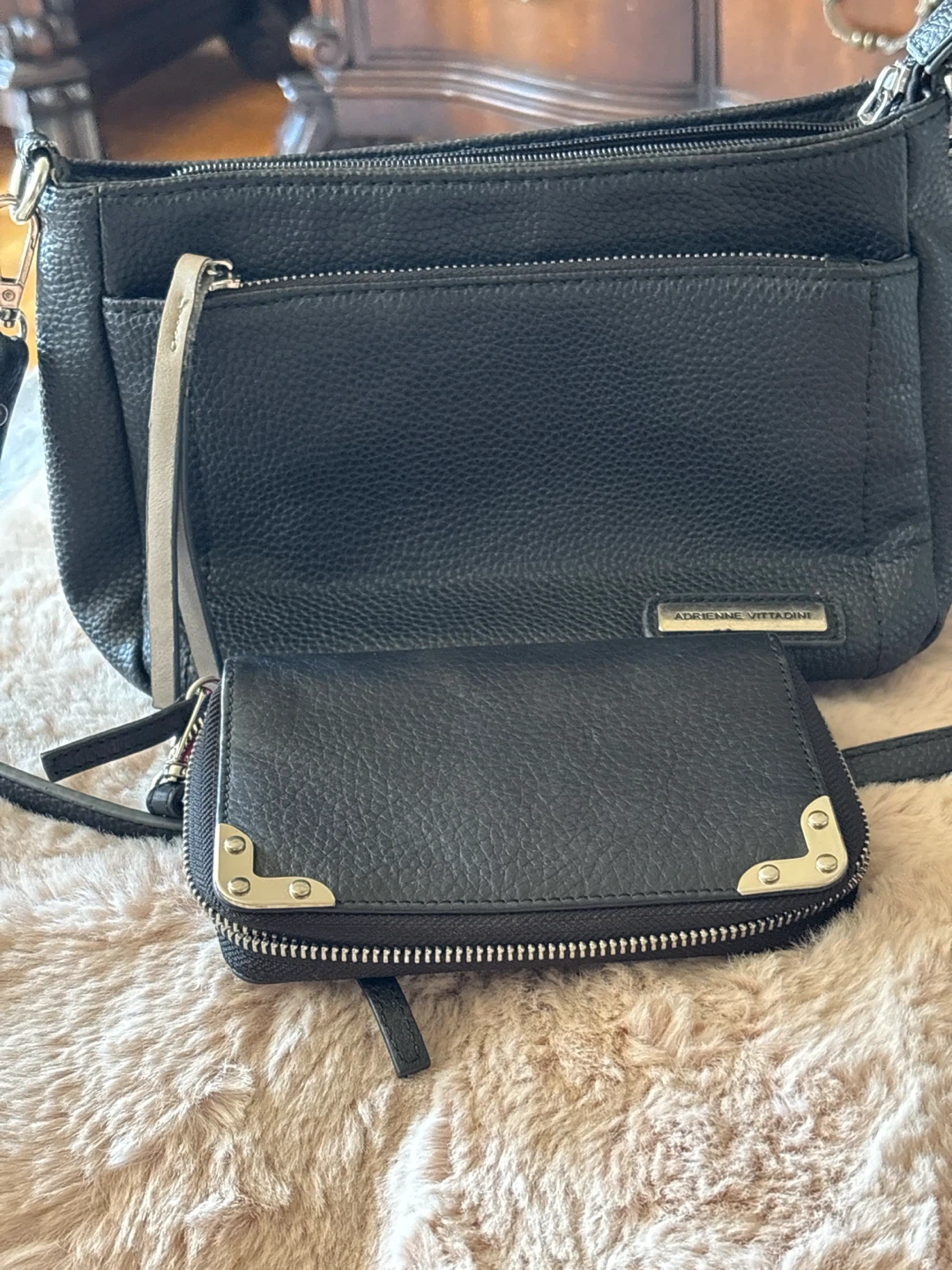 Adrienne Vittadini Black Crossbody Bag and Wallet