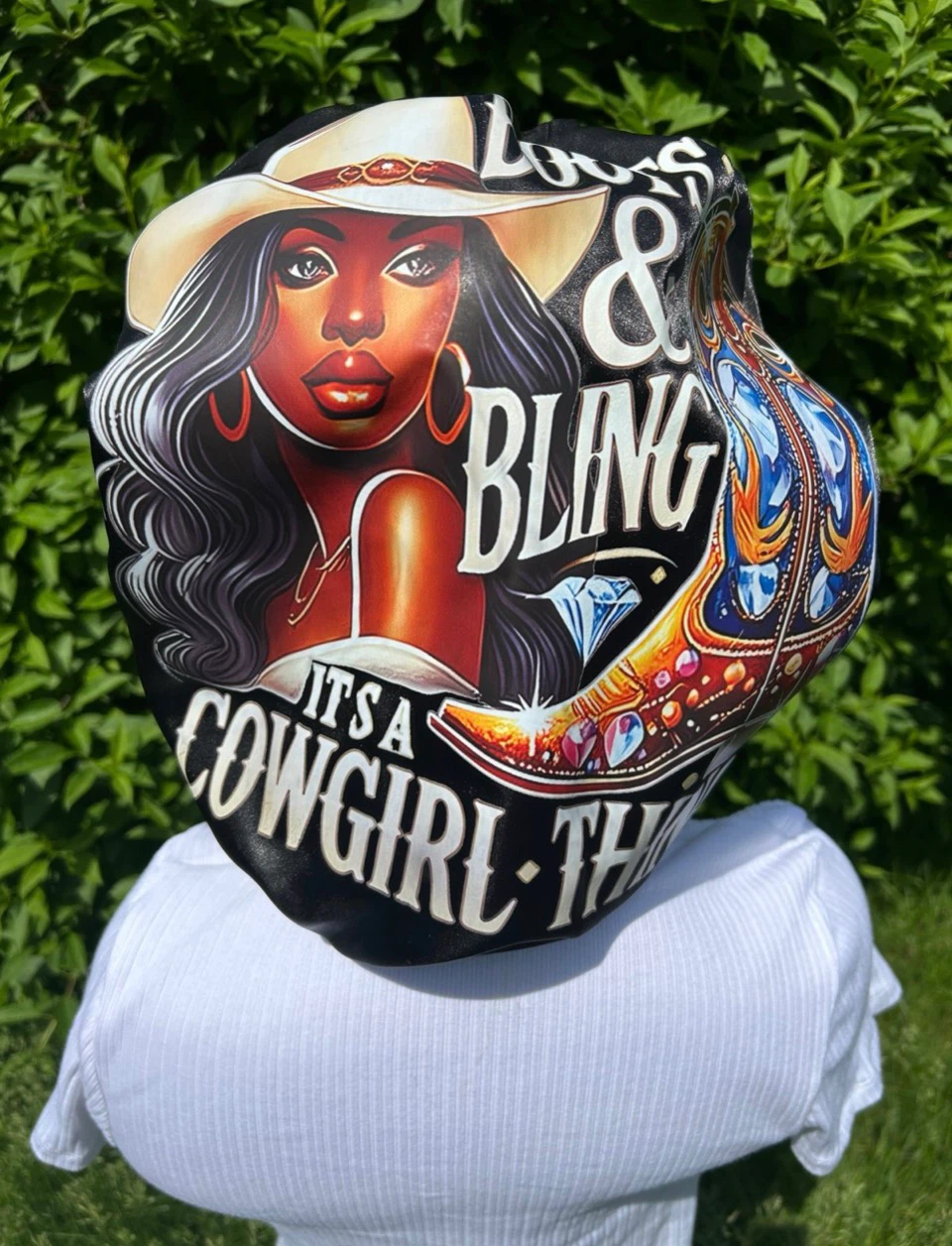 Cowgirl Themed Satin Hair Bonnet