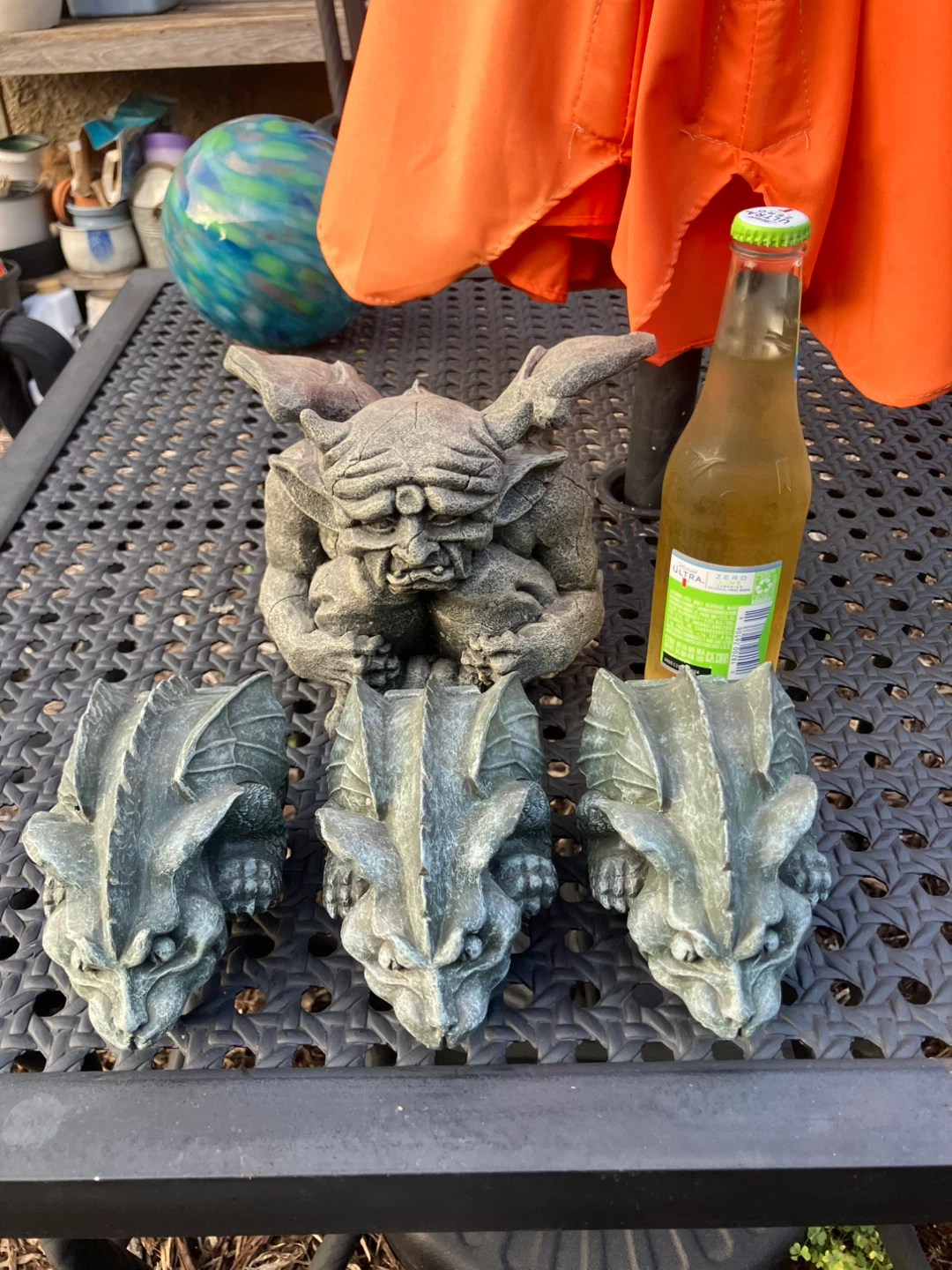 Set of 4 Gargoyle and Dragon Garden Statues