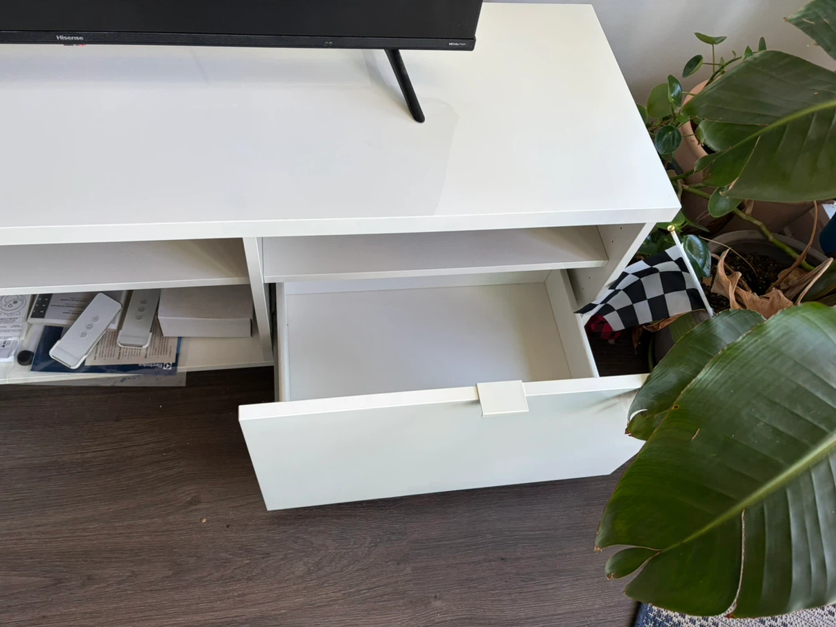 White IKEA BYAS TV Stand - photo 4
