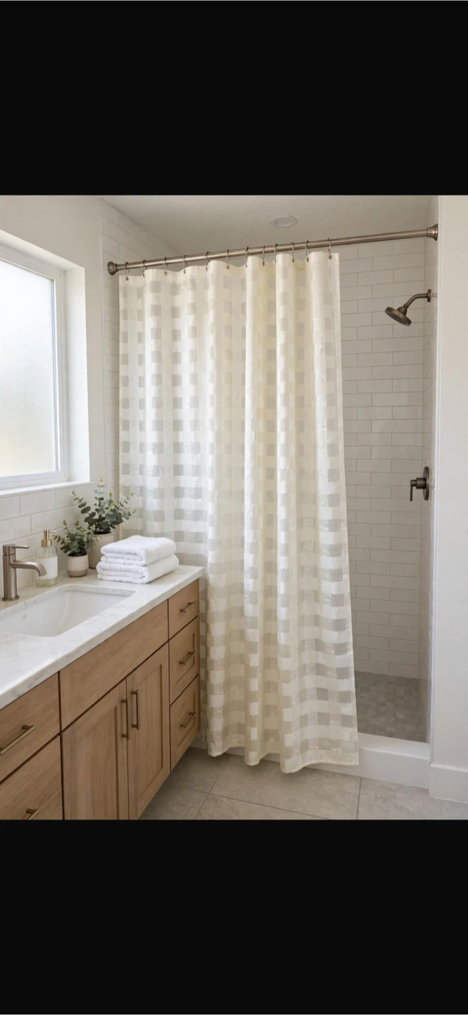 Textured Checkered Shower Curtain
