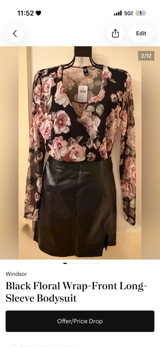 Windsor Black Floral Long-Sleeve Bodysuit