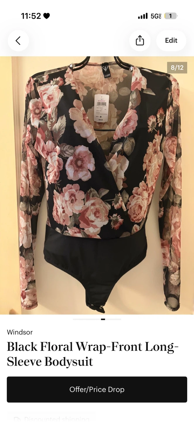 Windsor Black Floral Long-Sleeve Bodysuit - photo 2