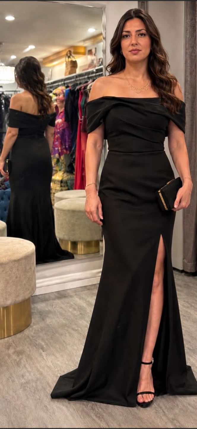 Black Off-the-Shoulder Evening Gown