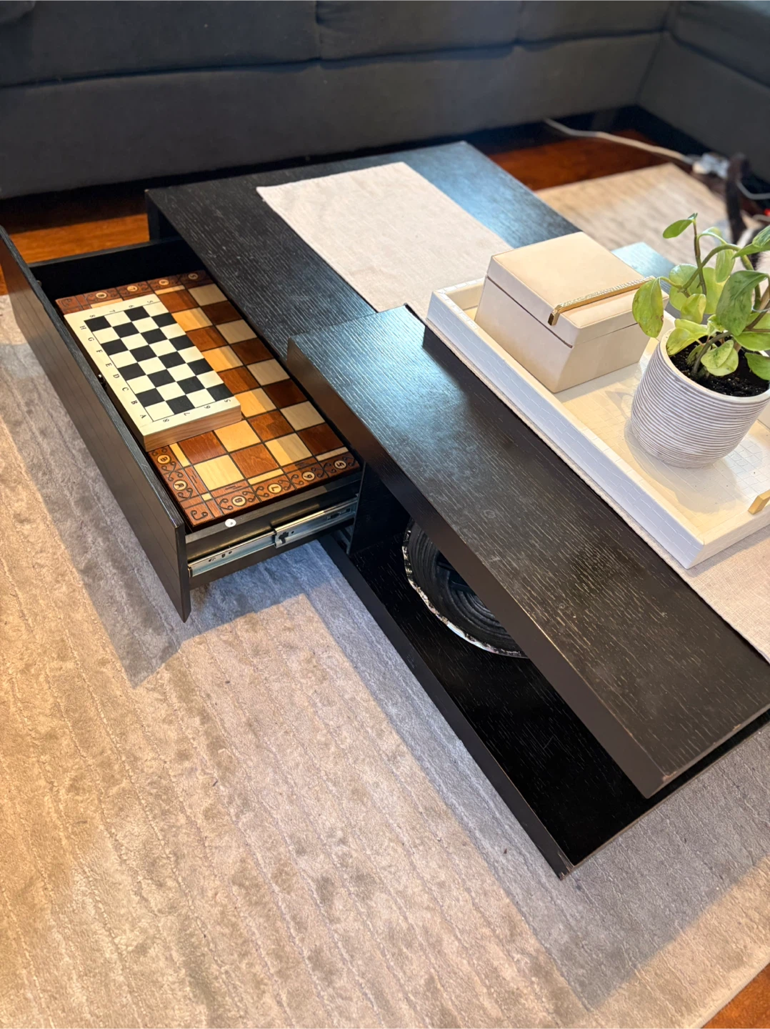 Black Coffee Table with Storage Drawer - photo 2