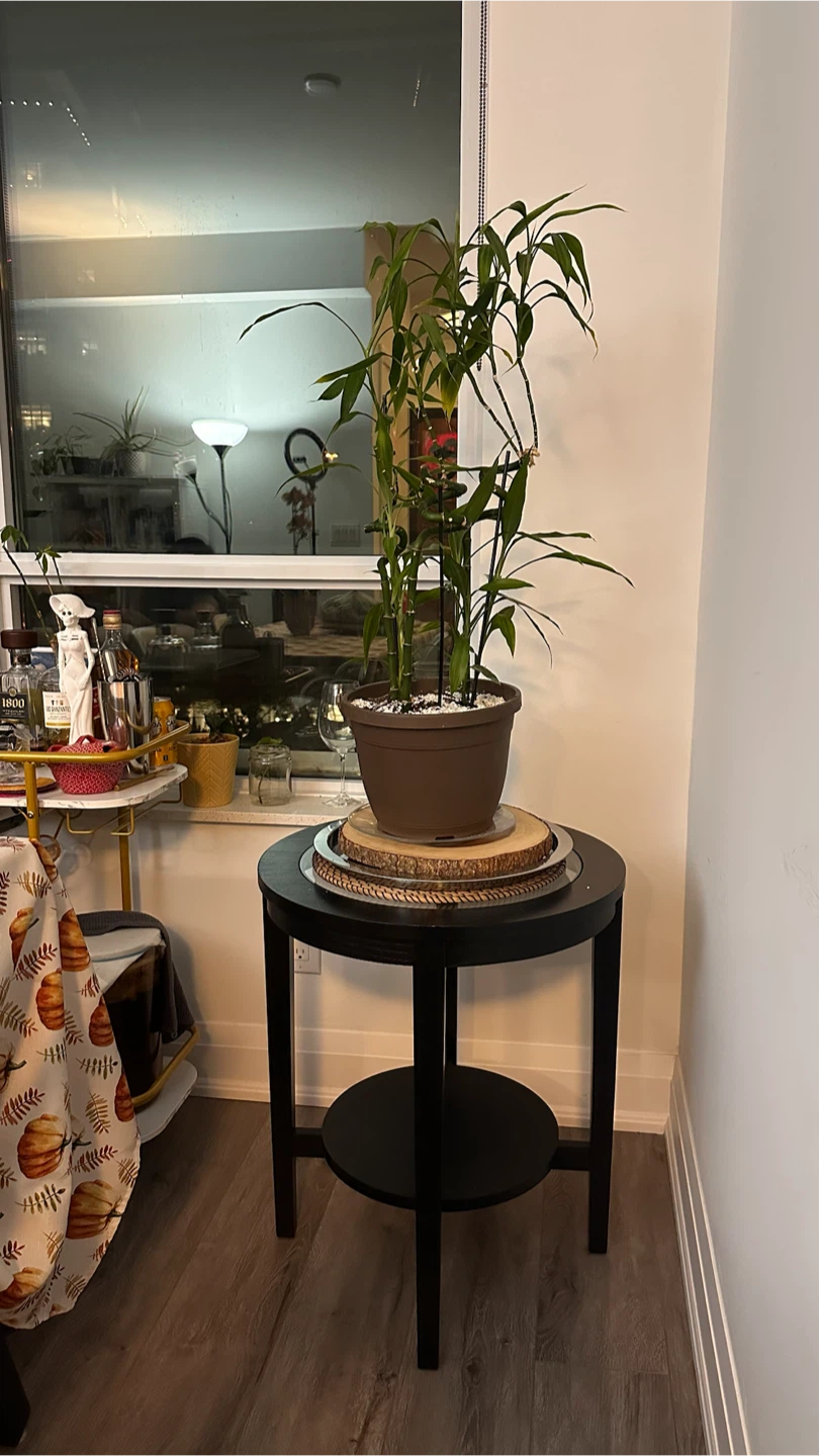 Black Round Side Table with Glass Top
