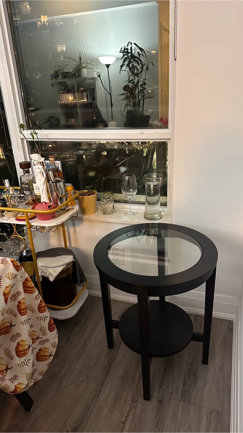 Black Round Side Table with Glass Top - photo 2