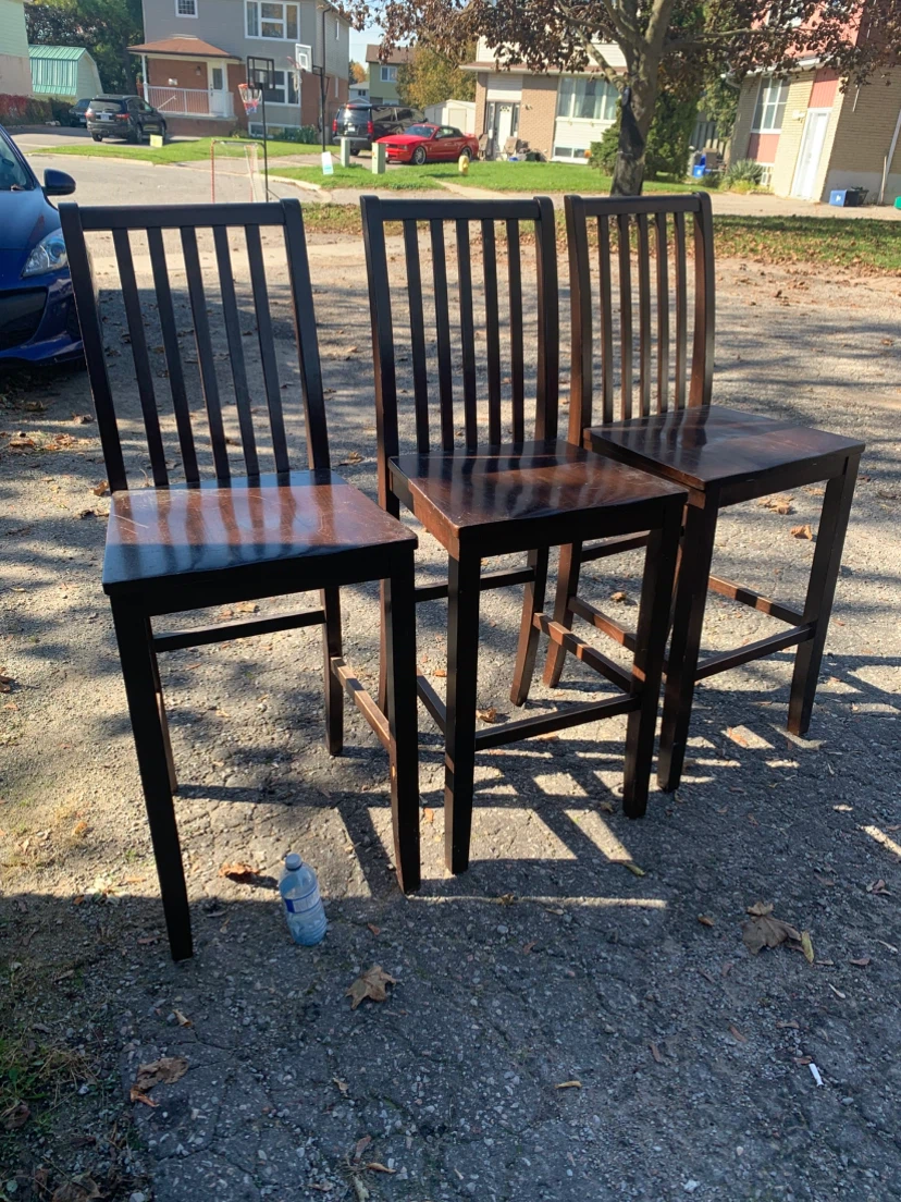 Set of 3 Dark Wood Bar Stools