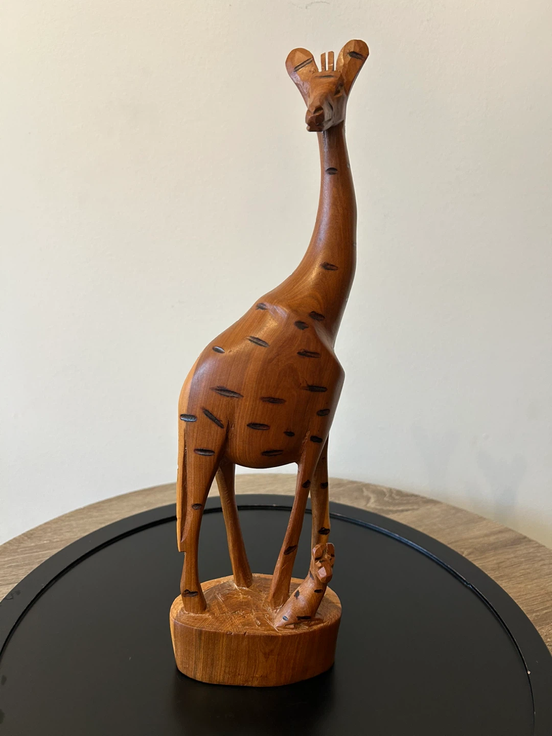 Vintage Hand-Carved Wooden Giraffe & Baby