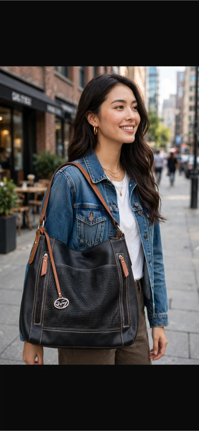 Company Black Perforated Shoulder Bag