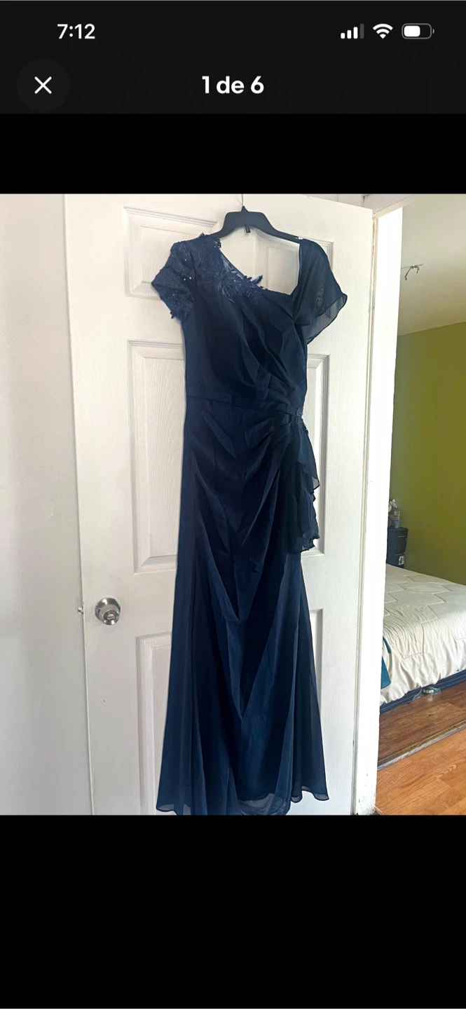 Navy Blue One-Shoulder Evening Gown - photo 2