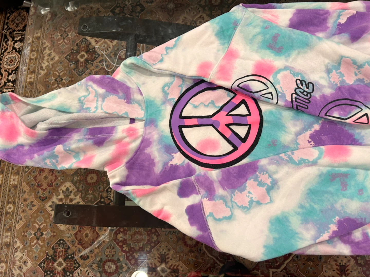 Justice Tie-Dye Peace Sign Hoodie Size L (12/14) - photo 4