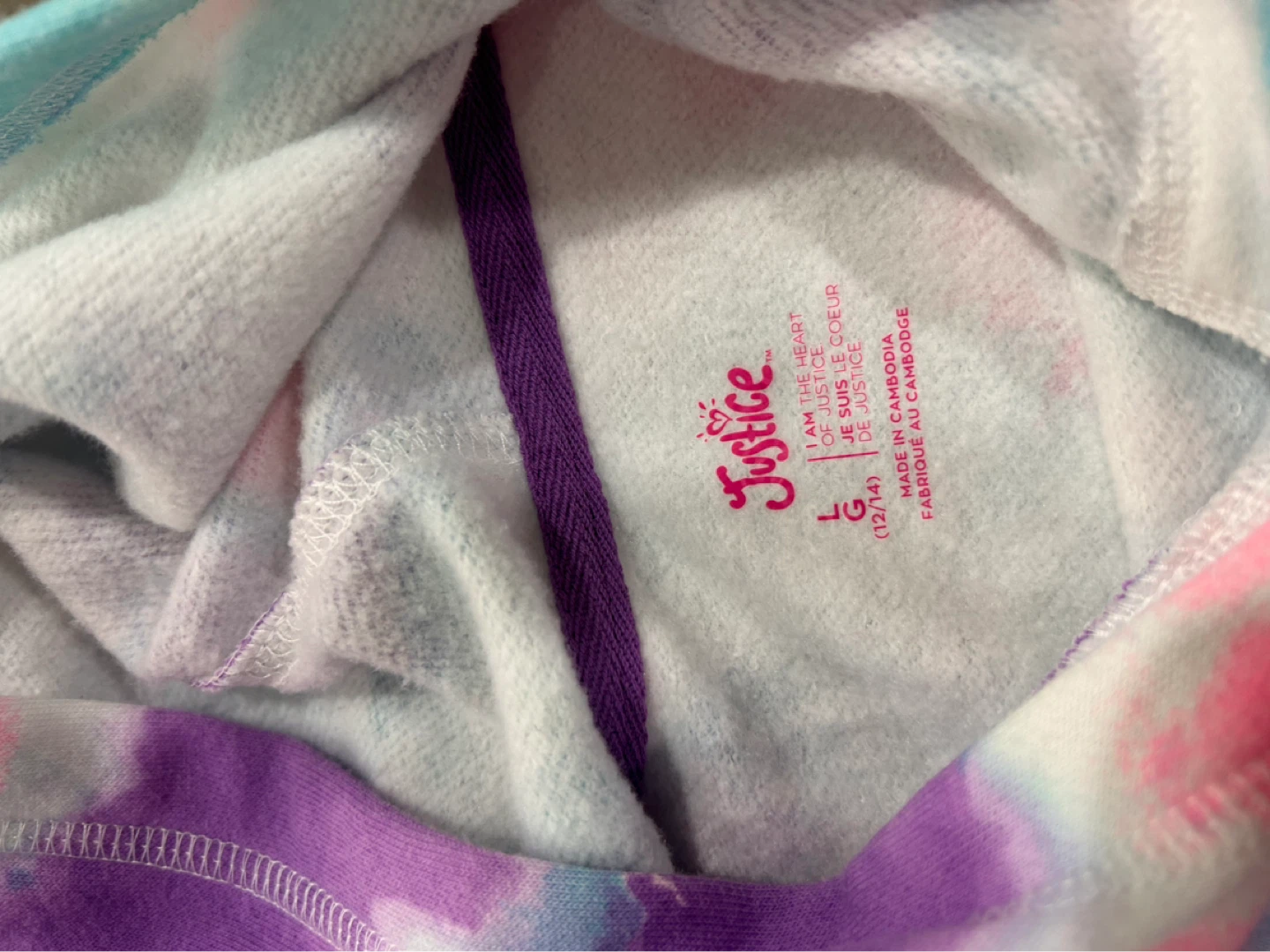 Justice Tie-Dye Peace Sign Hoodie Size L (12/14) - photo 2