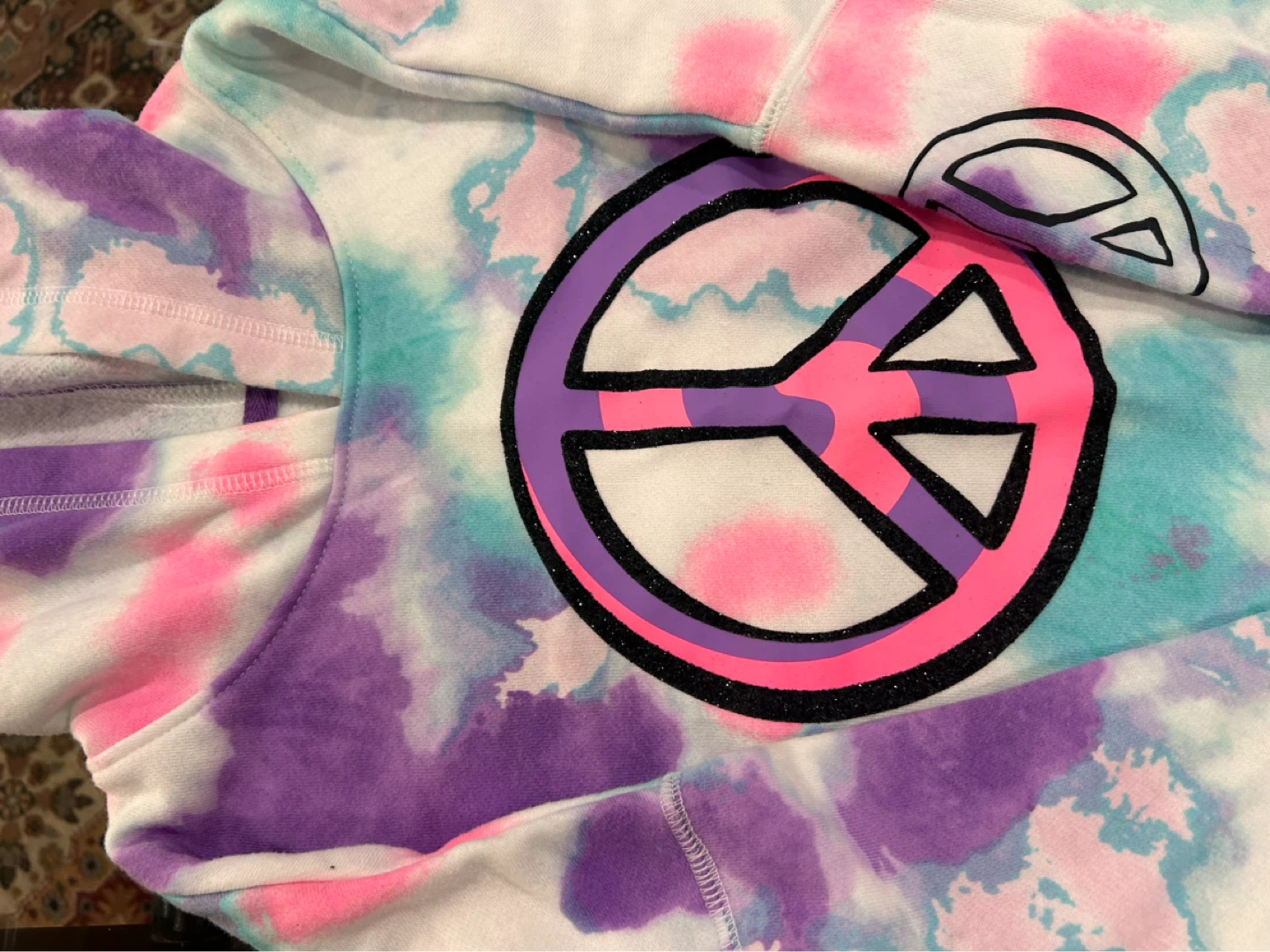 Justice Tie-Dye Peace Sign Hoodie Size L (12/14)