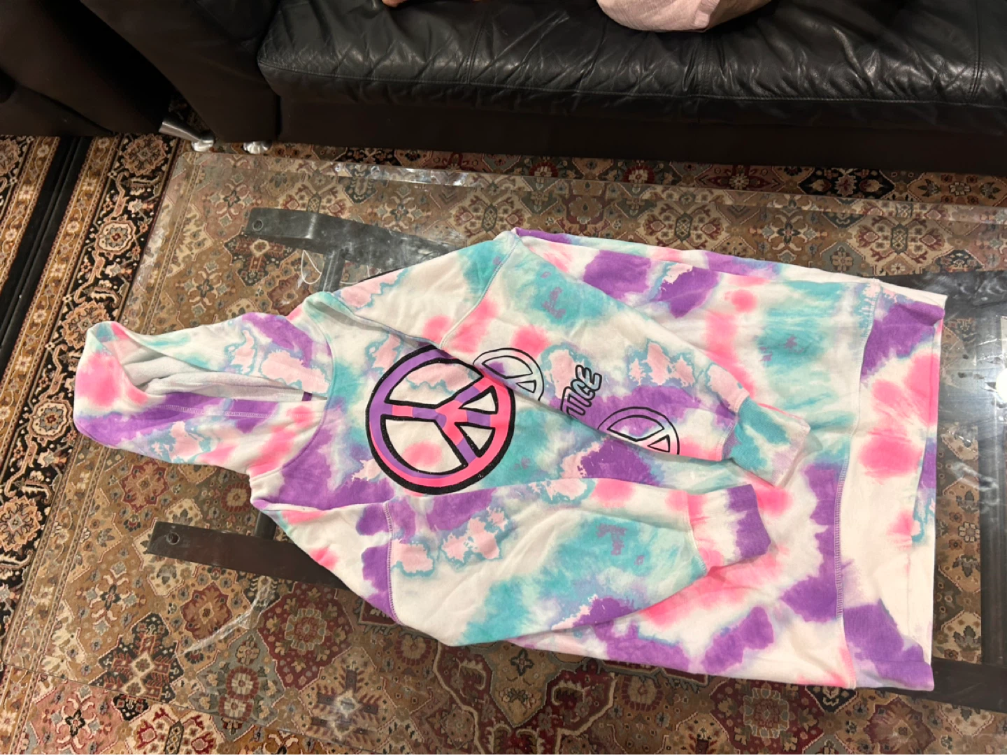 Justice Tie-Dye Peace Sign Hoodie Size L (12/14) - photo 3
