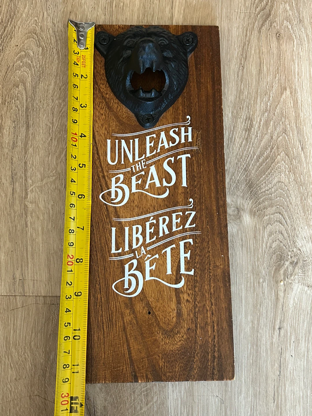 Wall-Mounted Cast Iron Bear Bottle Opener on Wooden Plaque - photo 3