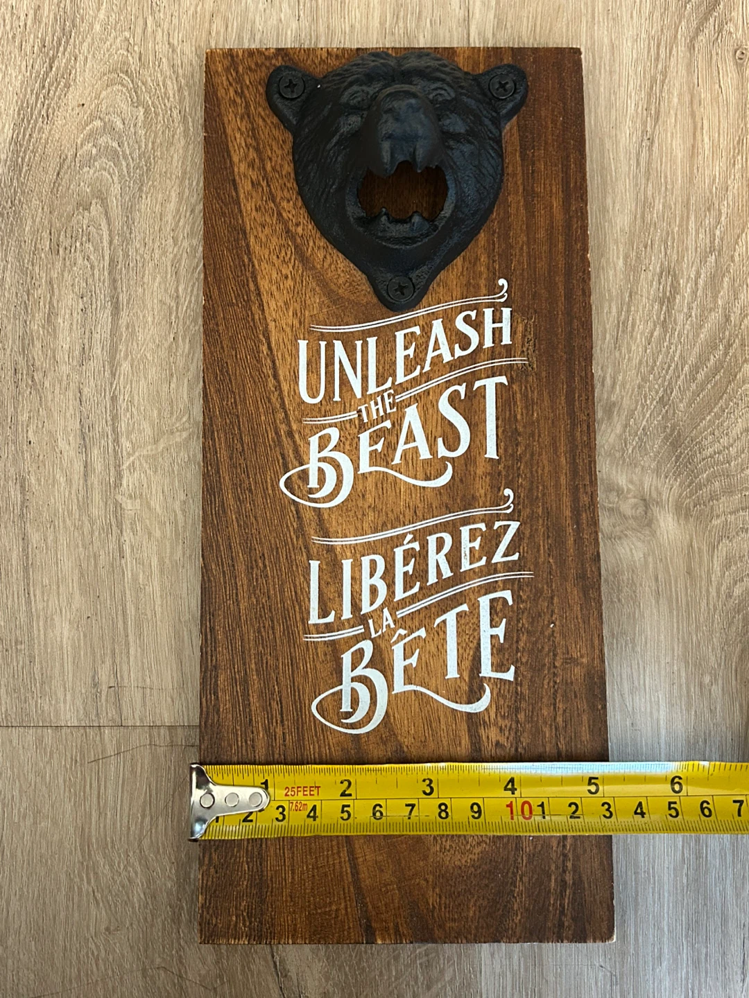 Wall-Mounted Cast Iron Bear Bottle Opener on Wooden Plaque - photo 4