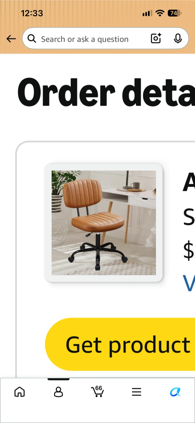 Armless Faux Leather orange Desk Chair - photo 2