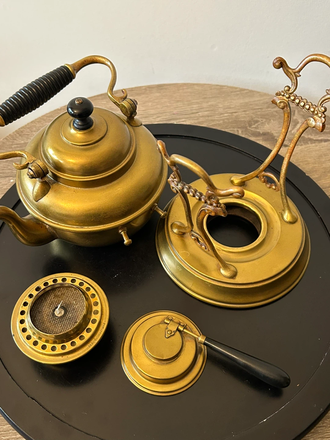 Antique Brass Tilting Tea Kettle on Stand– S. Sternau & Co ASIS - photo 3
