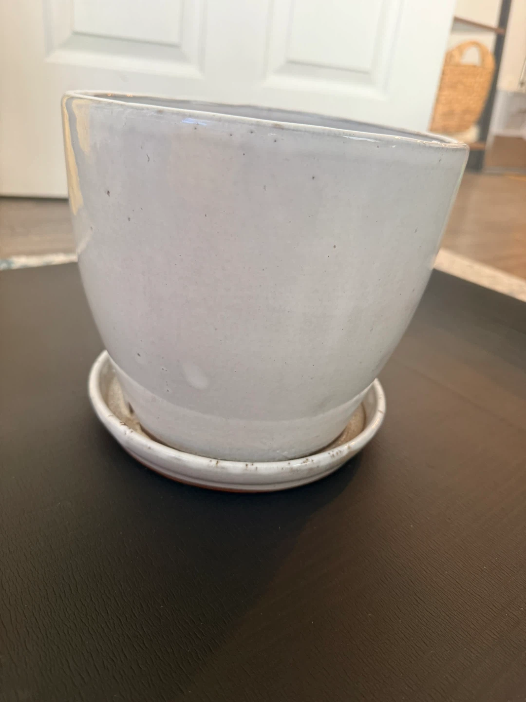 🪴 Medium Light Gray Ceramic Planter with Saucer