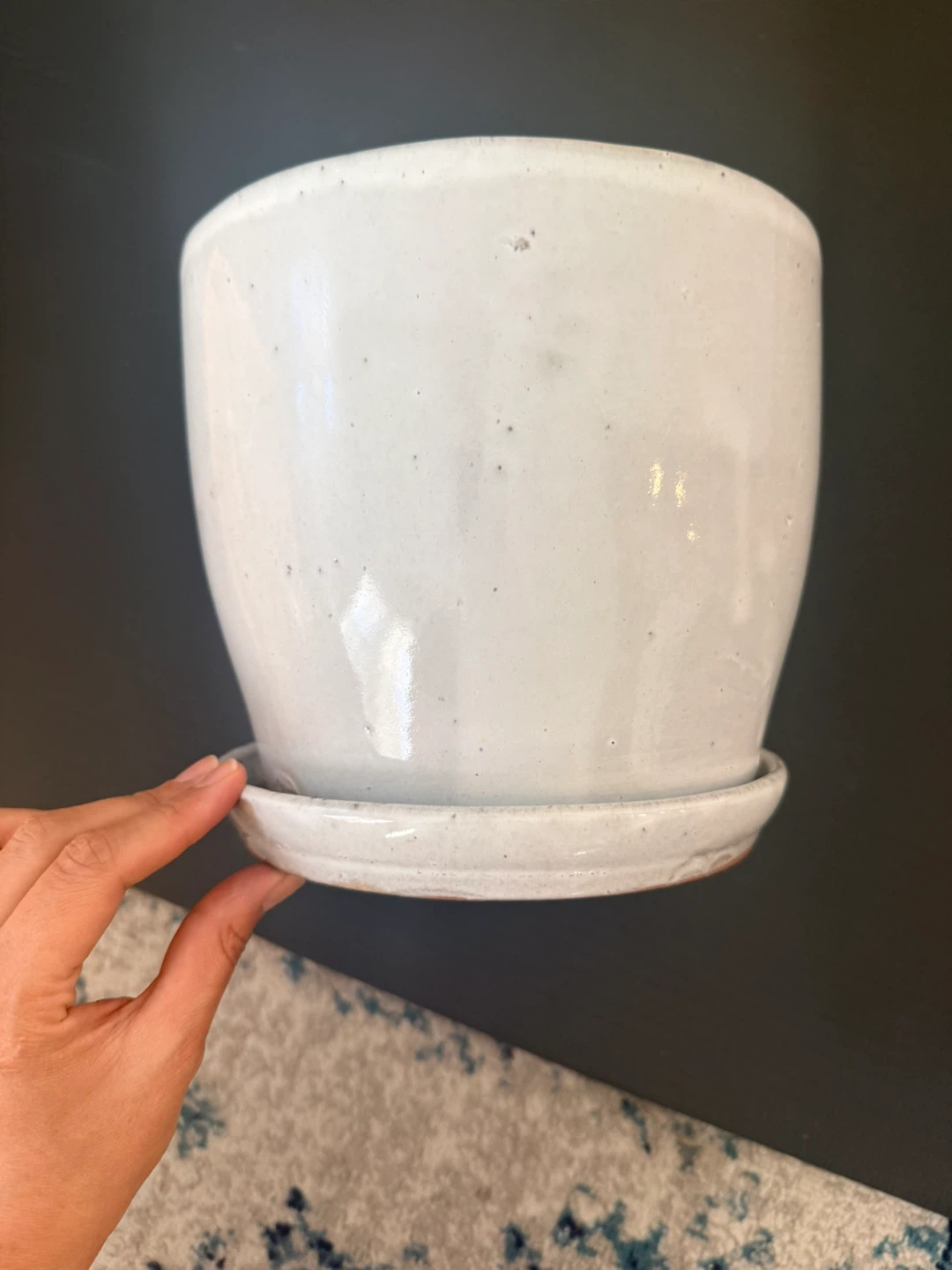 🪴 Medium Light Gray Ceramic Planter with Saucer - photo 2