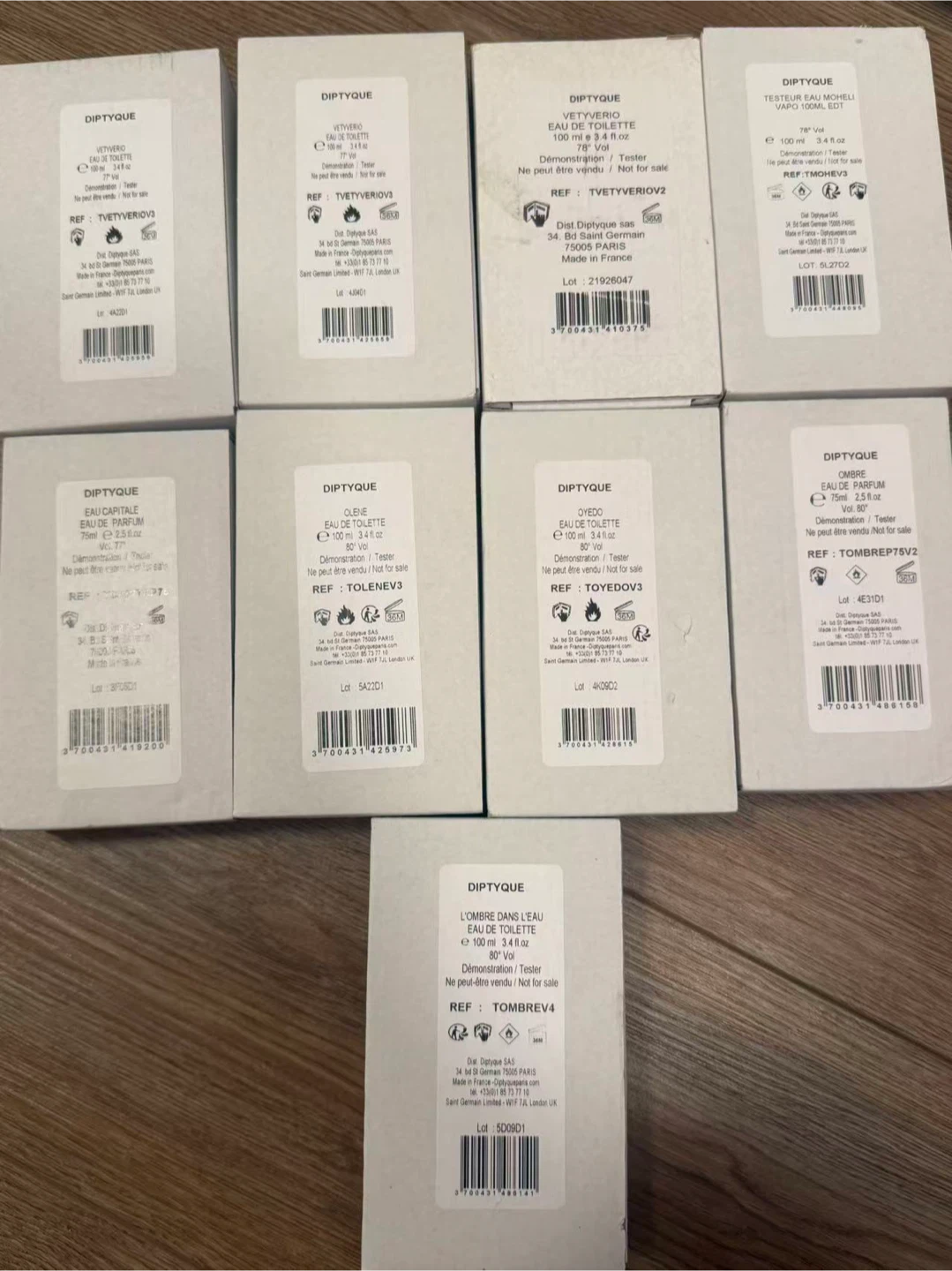 Assorted Diptyque Eau de Toilette and Parfum Testers