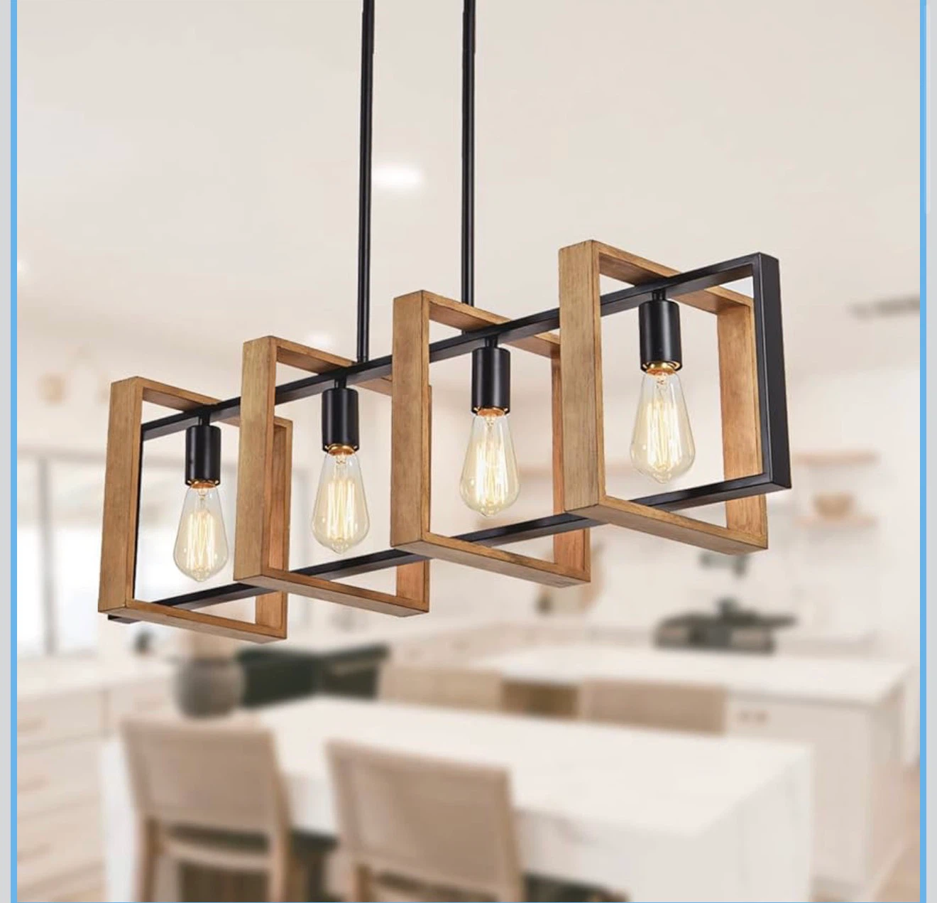 New!Rustic Wood and Metal Kitchen Island Pendant Light