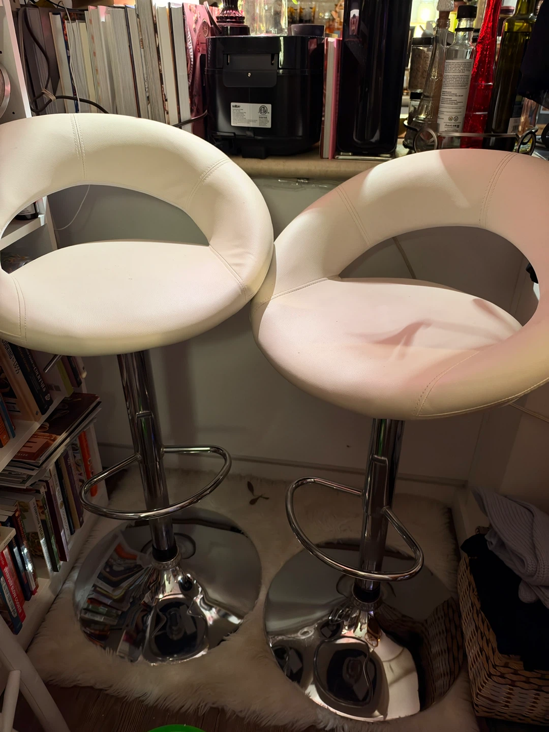 Two White Bar Stools