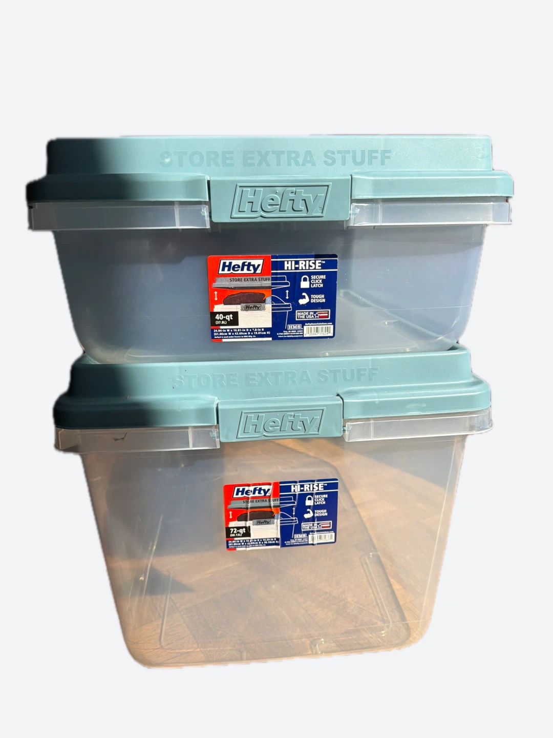 Bundle of 2 x HEFTY Hi-Rise Storage Bins (40-qt and 72-qt)