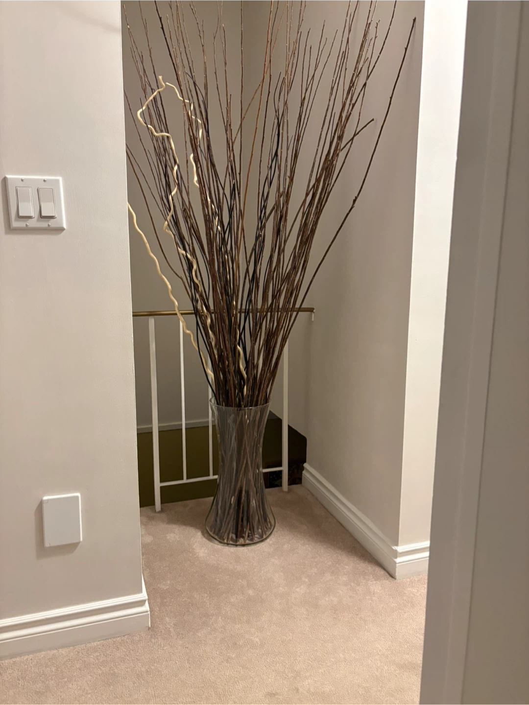 Large Glass Floor Vase with Decorative Branches