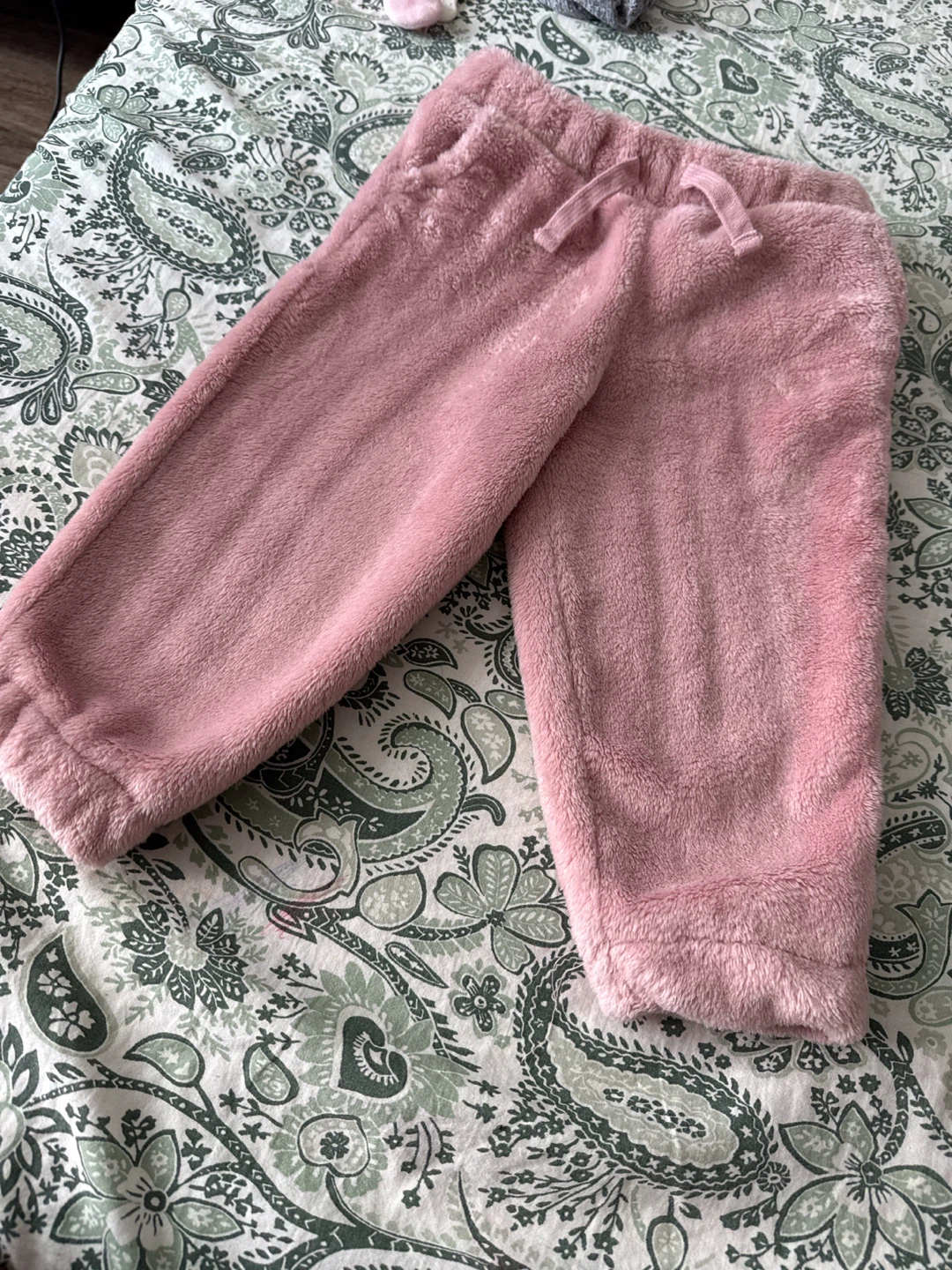 Pink fuzzy fleece pants