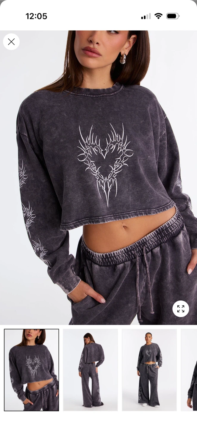 Heart Of Flames Washed Fleece Pant Set (Top Only)