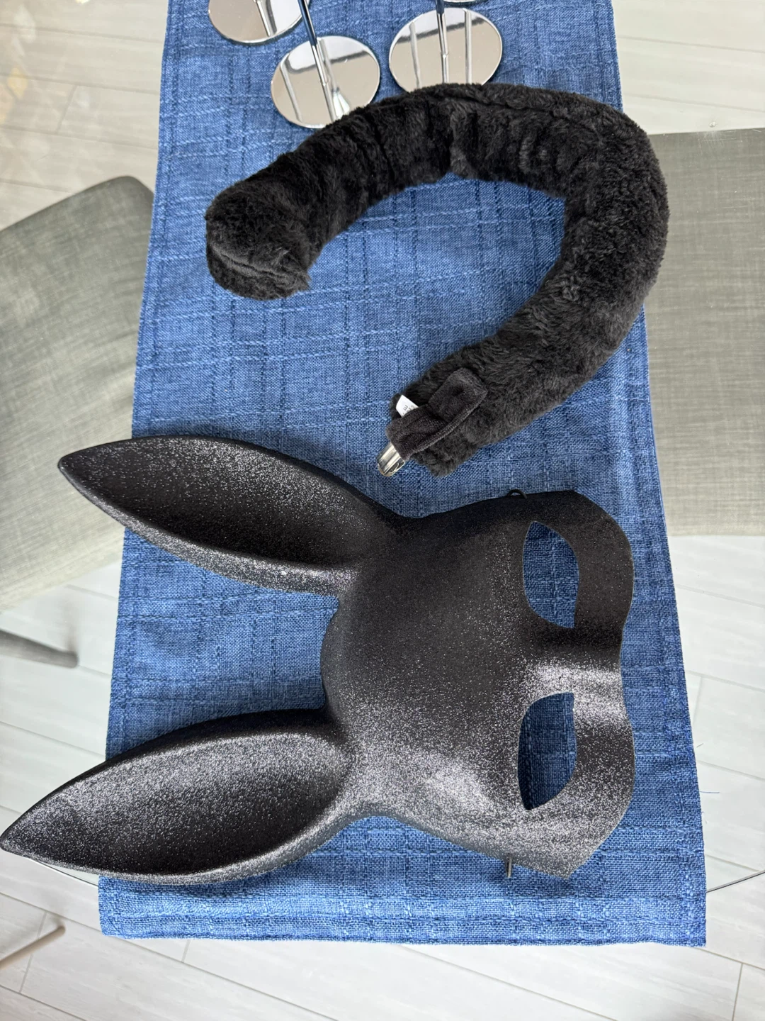 Black Bunny Mask and Tail Costume Set