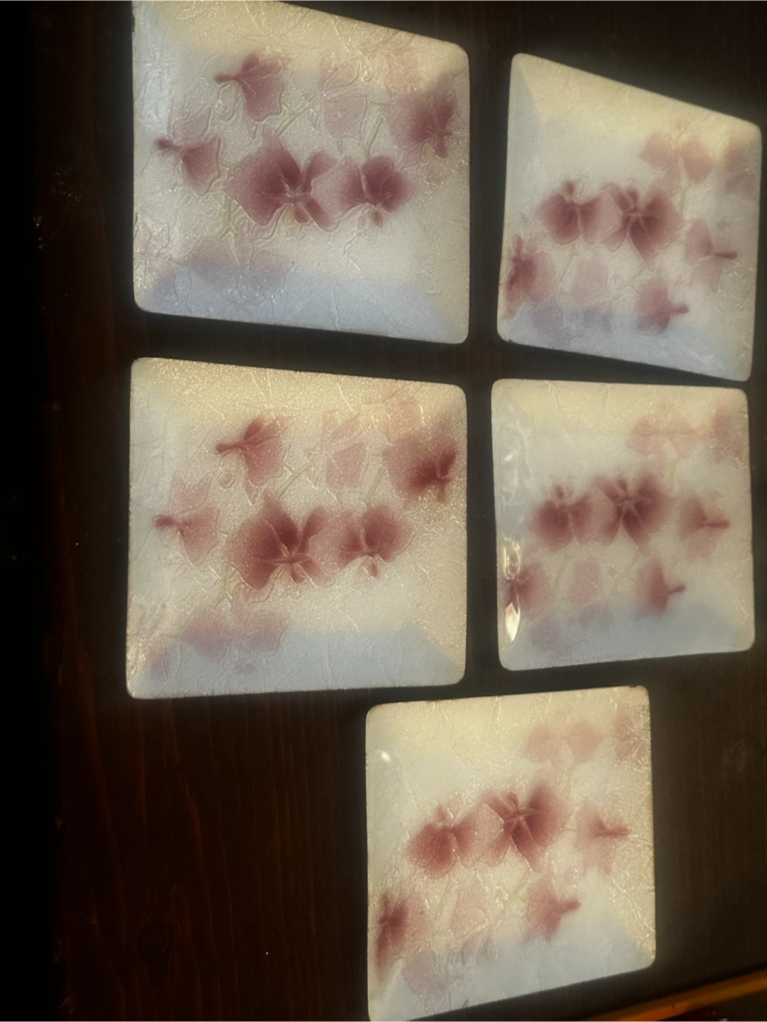Set of 5 Japanese orchid enamel trays