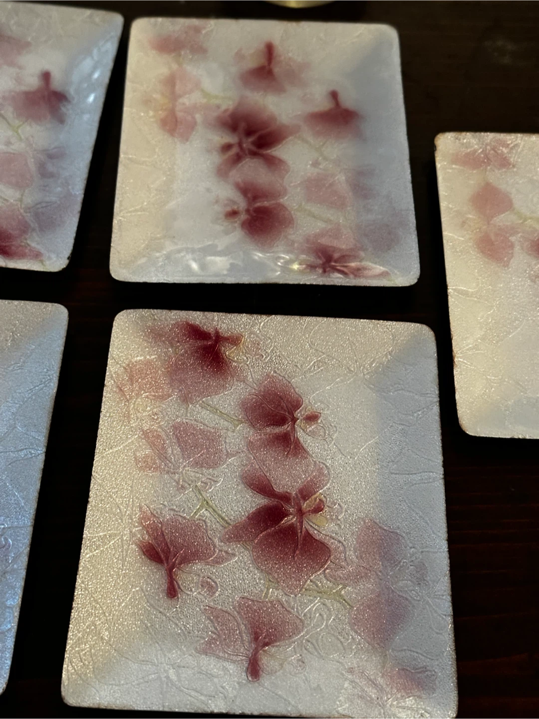 Set of 5 Japanese orchid enamel trays - photo 3