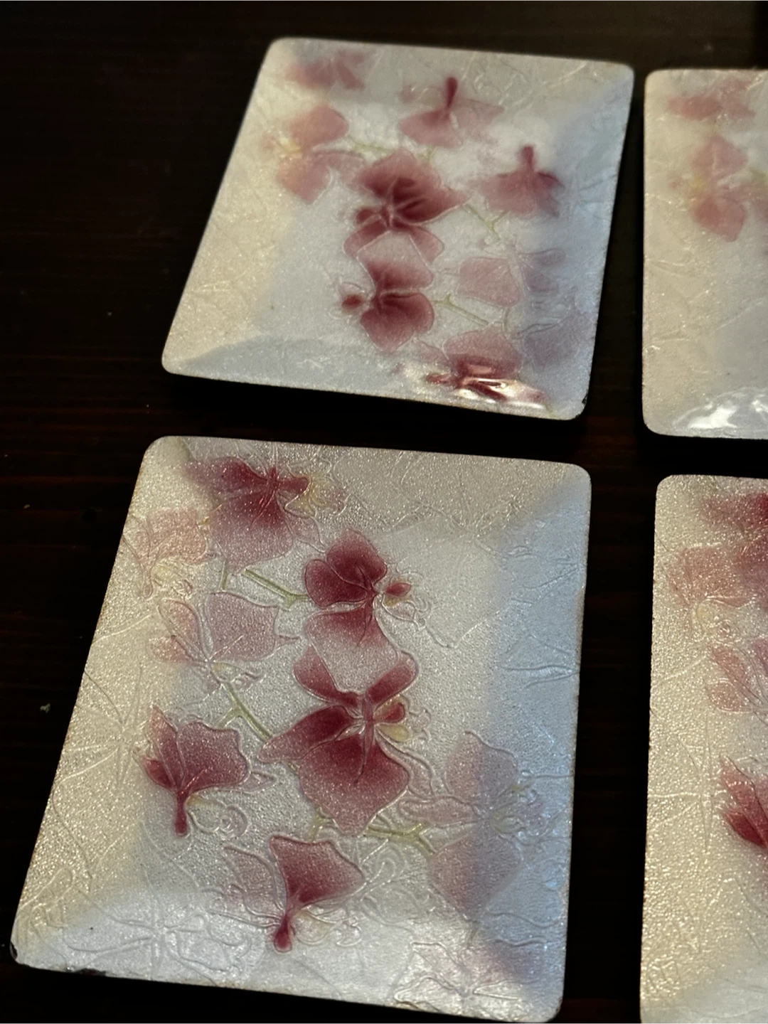 Set of 5 Japanese orchid enamel trays - photo 4