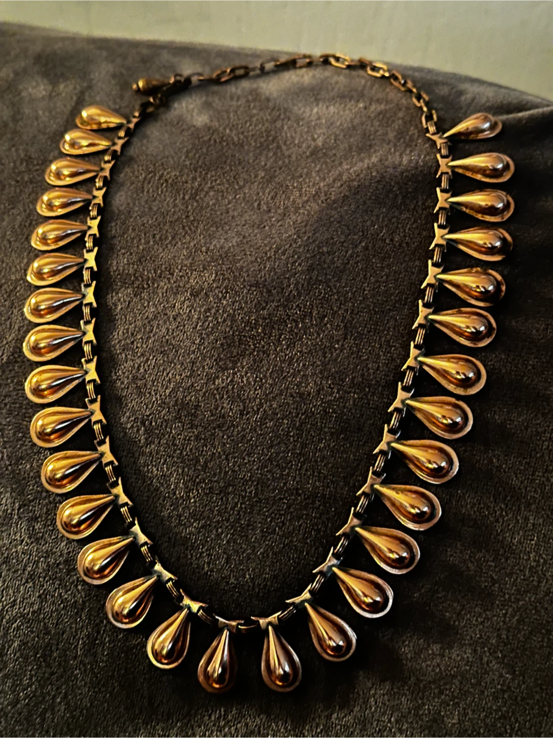 1950s Etruscan Revival Copper Drop Necklace 18.5"