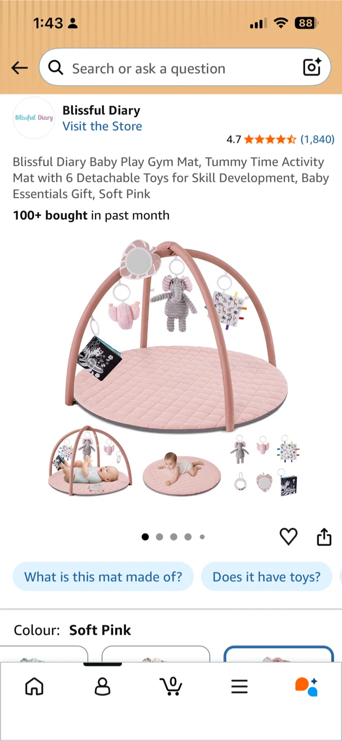 Blissful Diary Baby Play Gym Mat - Soft Pink