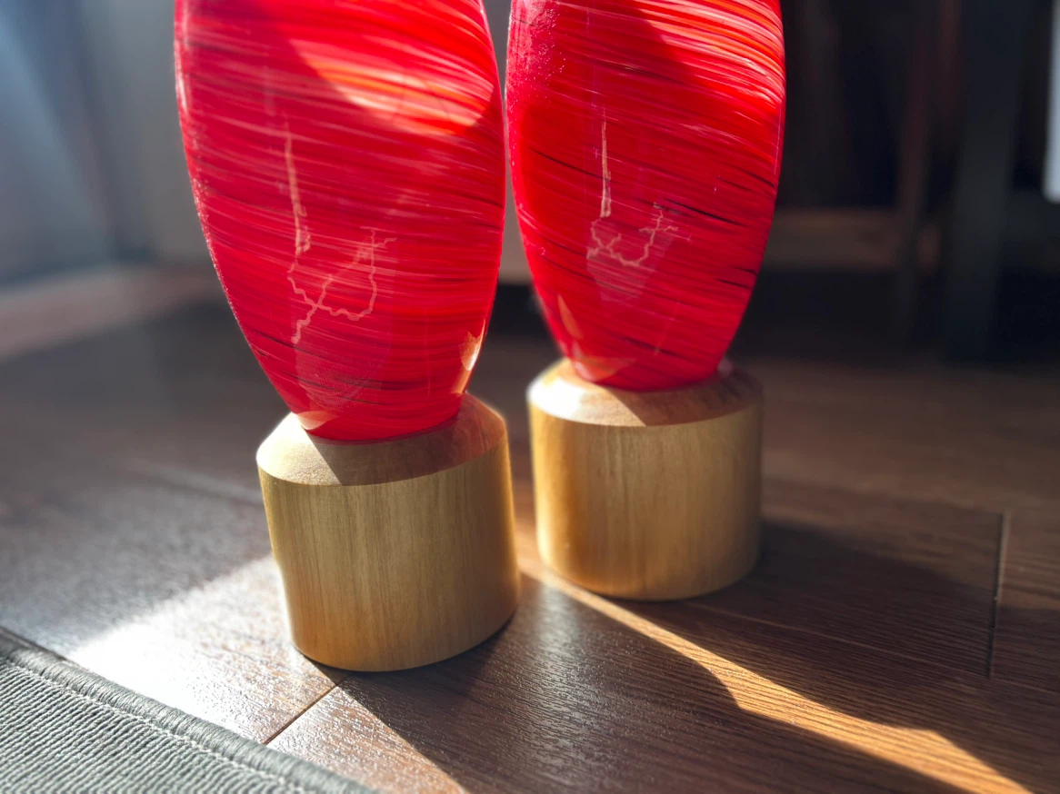 Set of Two Red Glass LED Decorative Lights