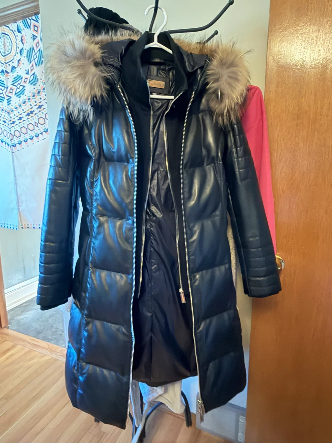 Danier Black Long Puffer Coat with Fur Hood