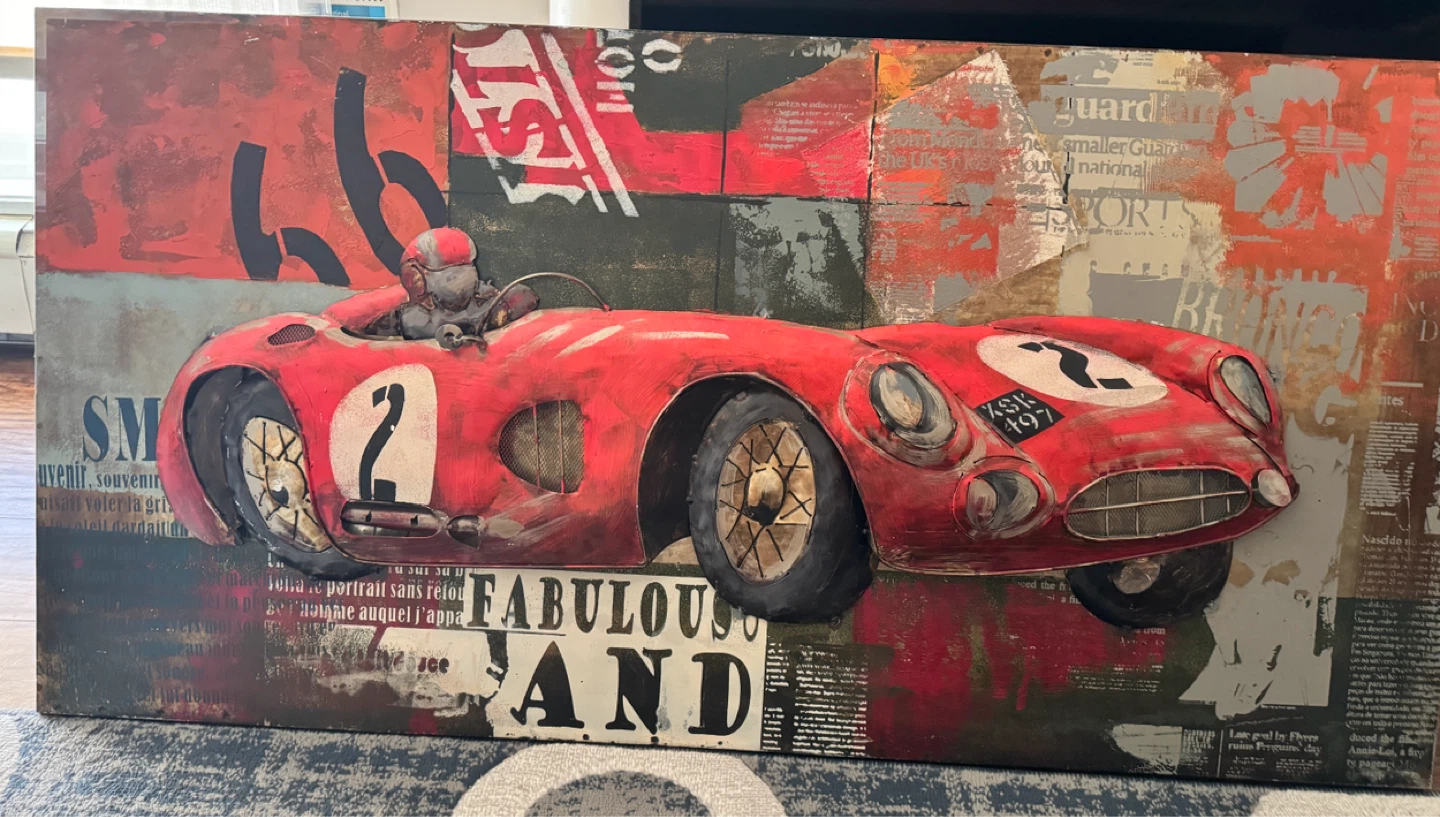 Red Racing Car Metal Wall Art