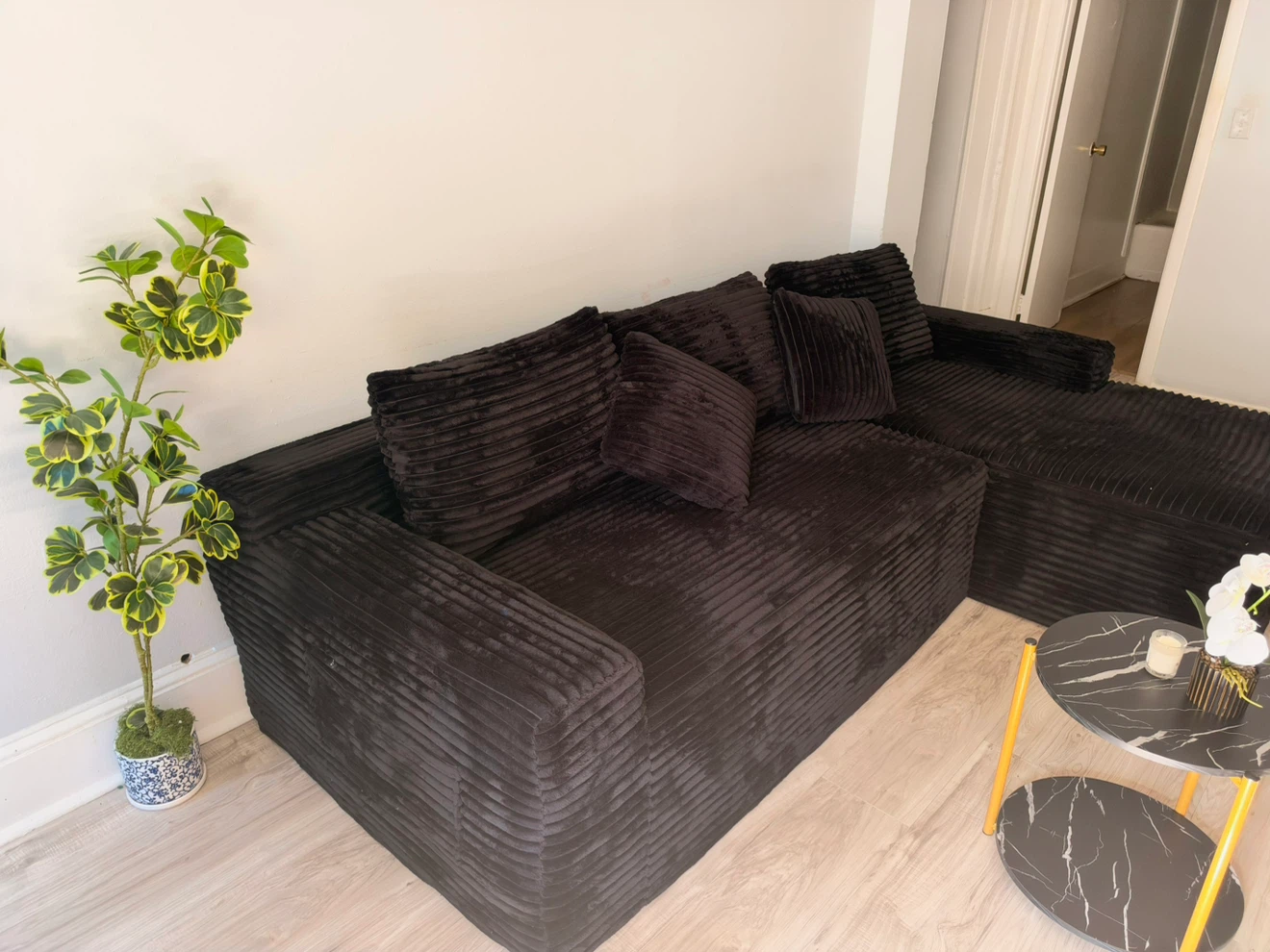 Black Corduroy Sectional Sofa - photo 2