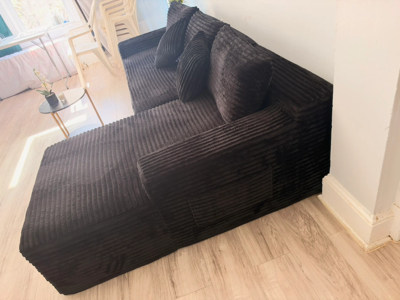 Black Corduroy Sectional Sofa - photo 3