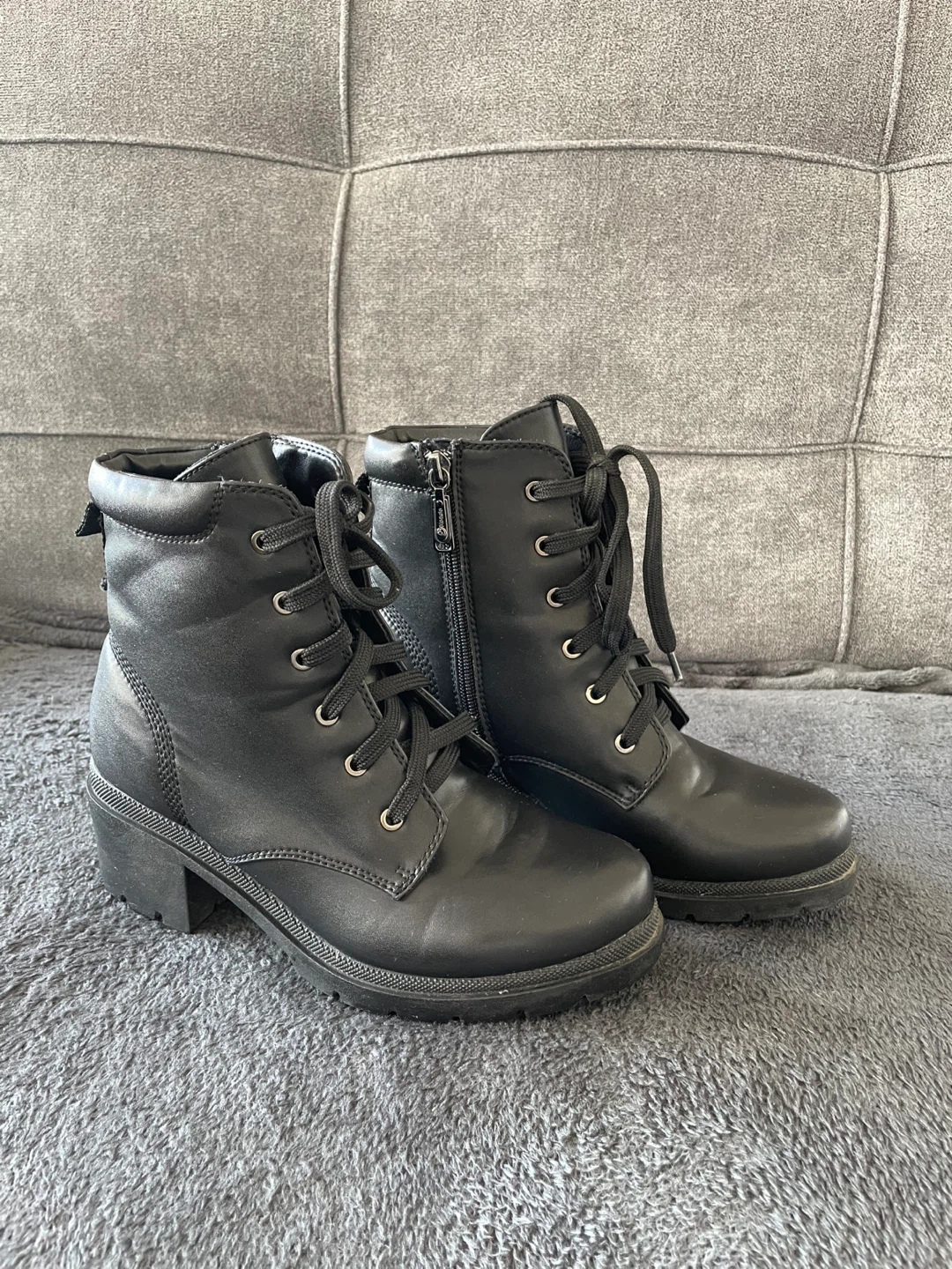Waterproof Black Leather Women's Ankle Boots 8.5