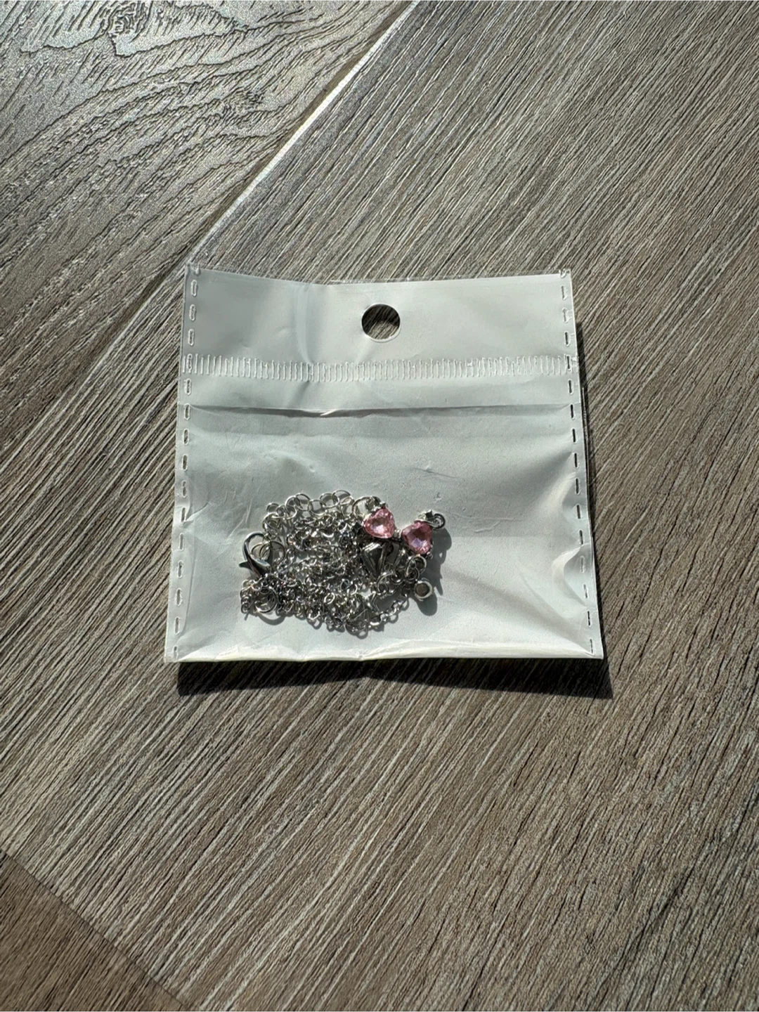 Silver-Tone Necklace with Pink Heart Charm