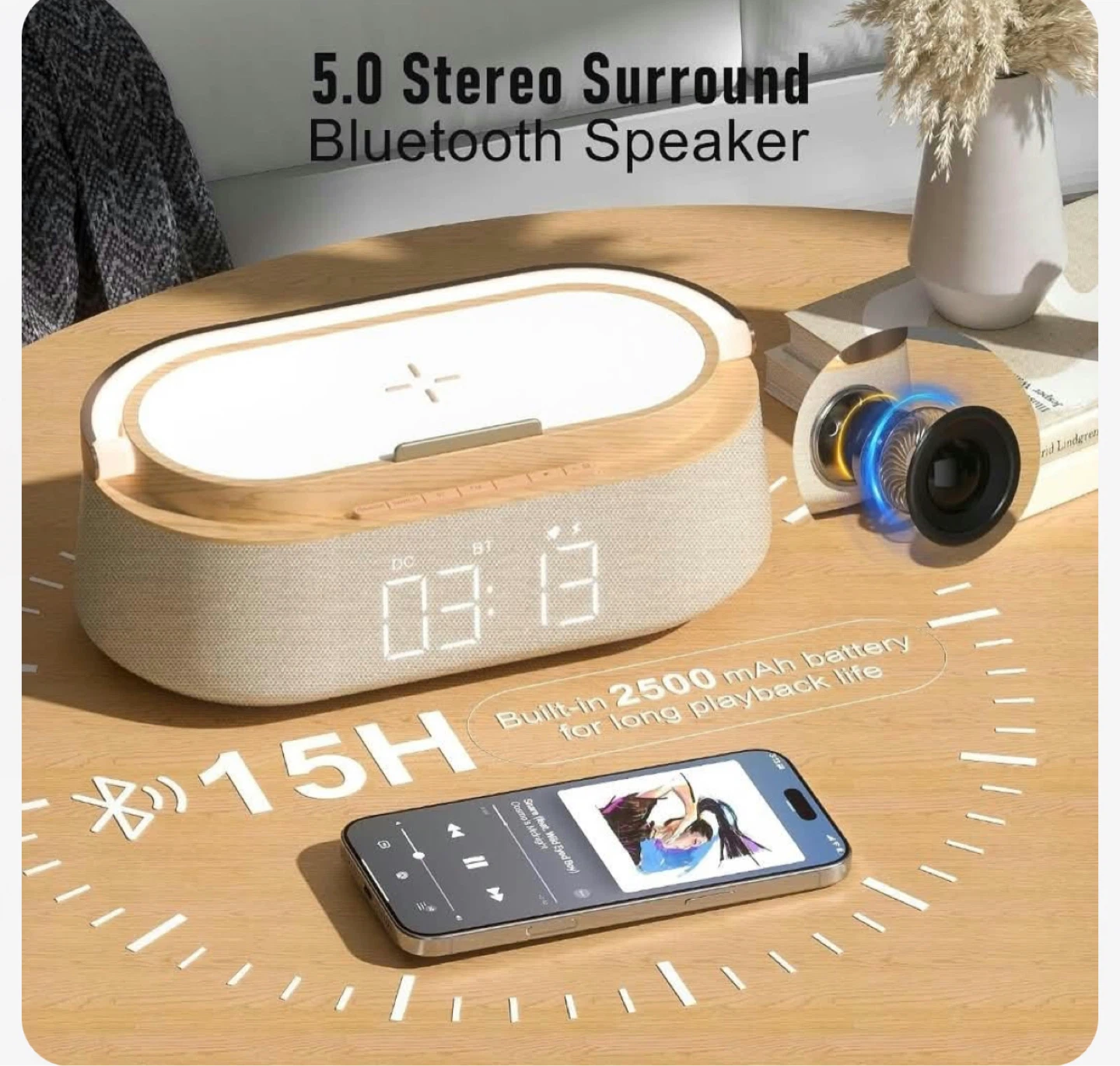 6-in-1 Alarm Clock with Wireless Charging and Speaker - photo 2