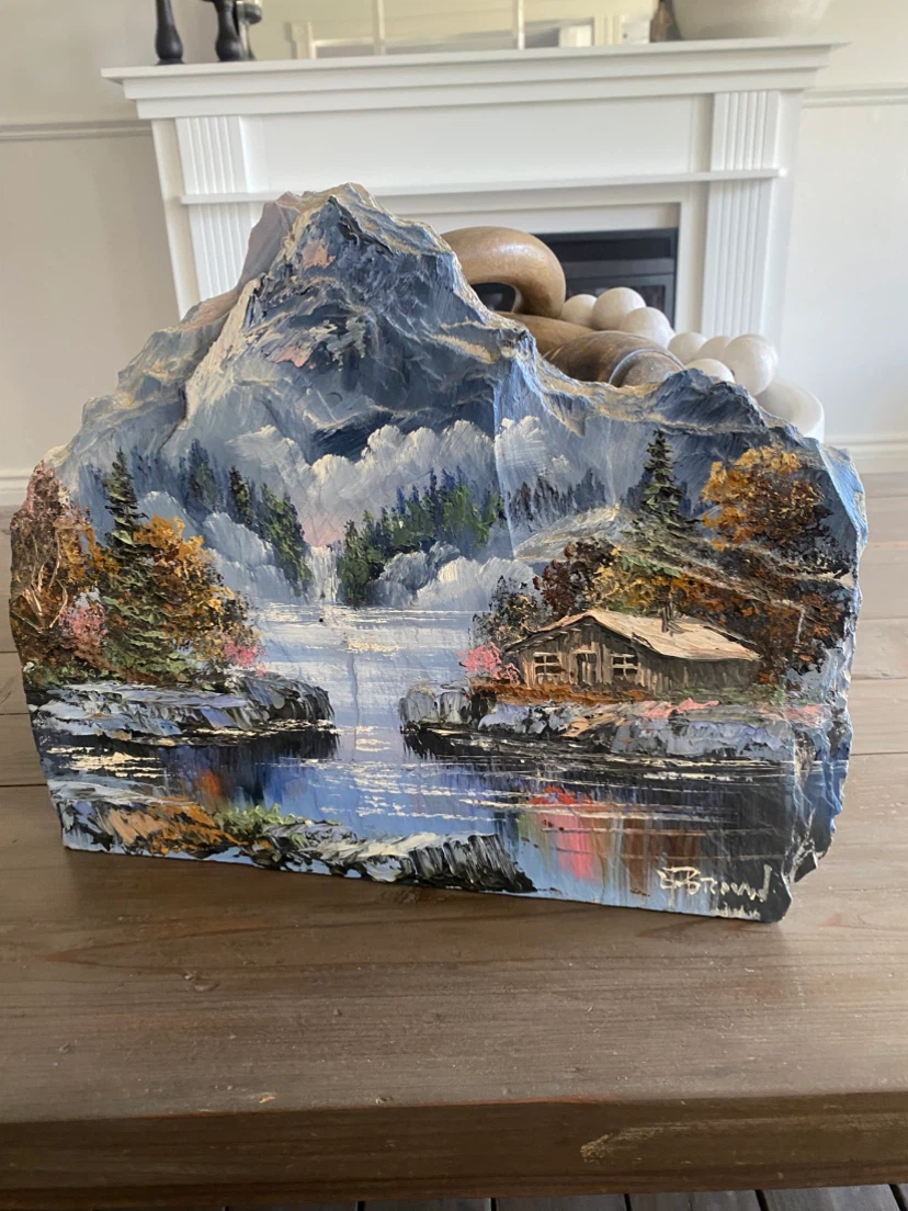 Hand Painted Landscape on Slate Stone by E. Brown