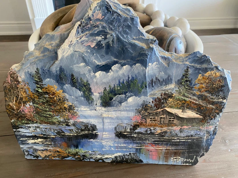 Hand Painted Landscape on Slate Stone by E. Brown - photo 2