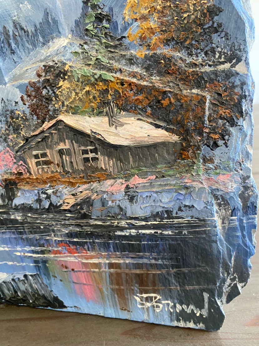 Hand Painted Landscape on Slate Stone by E. Brown - photo 3