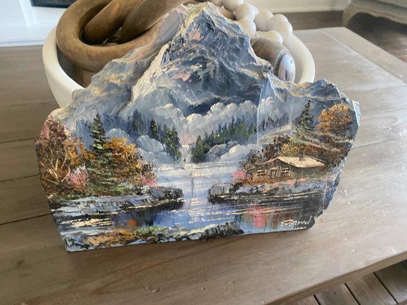 Hand Painted Landscape on Slate Stone by E. Brown - photo 4